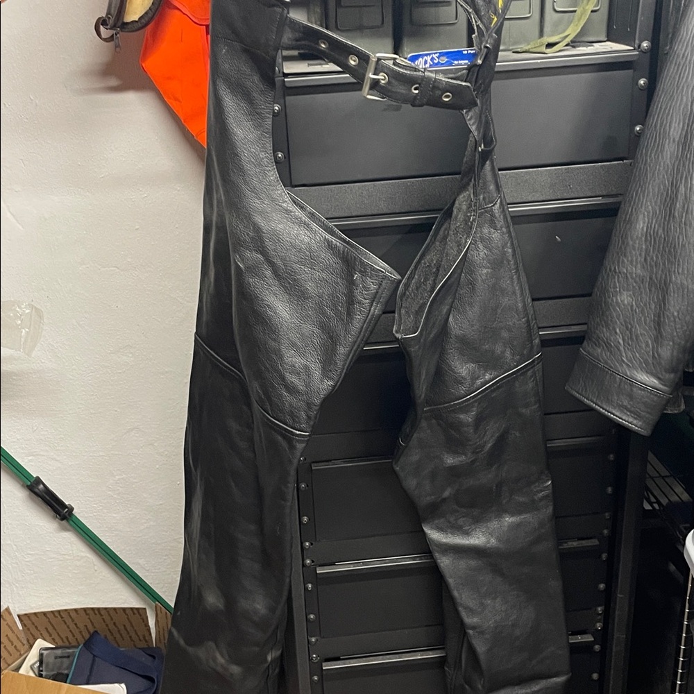 Phoenix Black Leather chaps size large